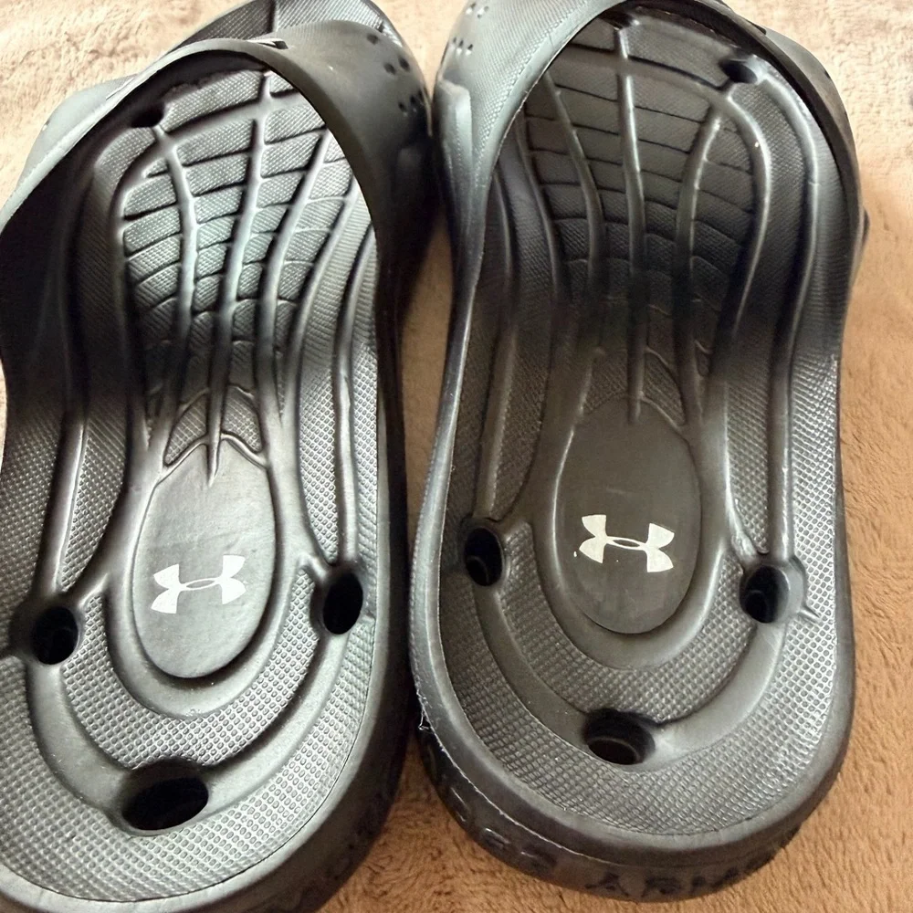 Under Armour Black and Gray Slide Sandals unisex m8 w9